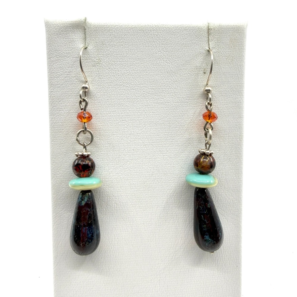 Boho Multi-Stone Dangle Earrings Amber Tone Beads Festival Statement Jewelry
